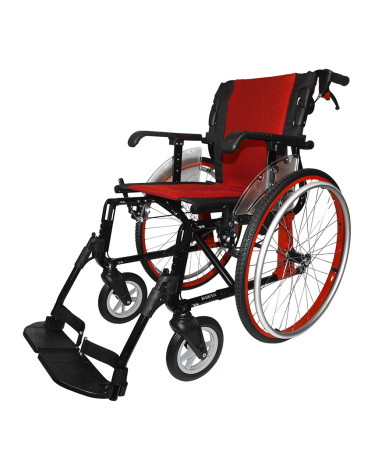La Silla de Ruedas Line Plus Forta es un modelo plegable, fabricado en aluminio resistente.
