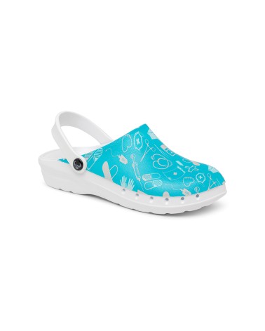 Calzado Zueco Laboral con Estampado Medical Blue