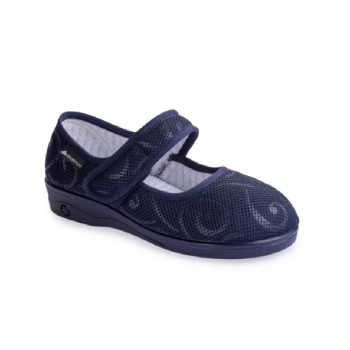 Merceditas ortopédicas de mujer con diseño de espirales. Correa extralarga para empeines pronunciados y pies sensibles