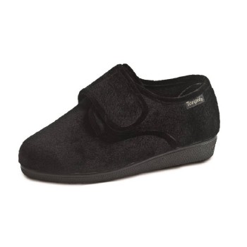 Zapato terapéutico Blandipié color negro, fabricado en terciopelo con cierre de velcro, para pies sensibles y diabéticos.