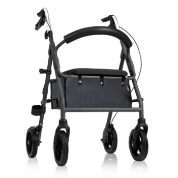 Andador de exterior bariátrico 4200 XL de aluminio en color gris mate con asiento y cesta.