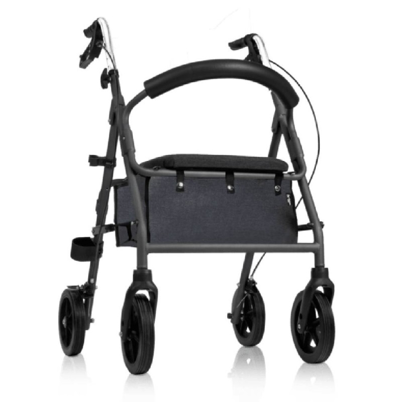 Andador de exterior bariátrico 4200 XL de aluminio en color gris mate con asiento y cesta.