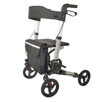 Andador Rollator de aluminio IBILI con 4 ruedas, asiento acolchado, bolsa de almacenamiento y frenos de maneta.