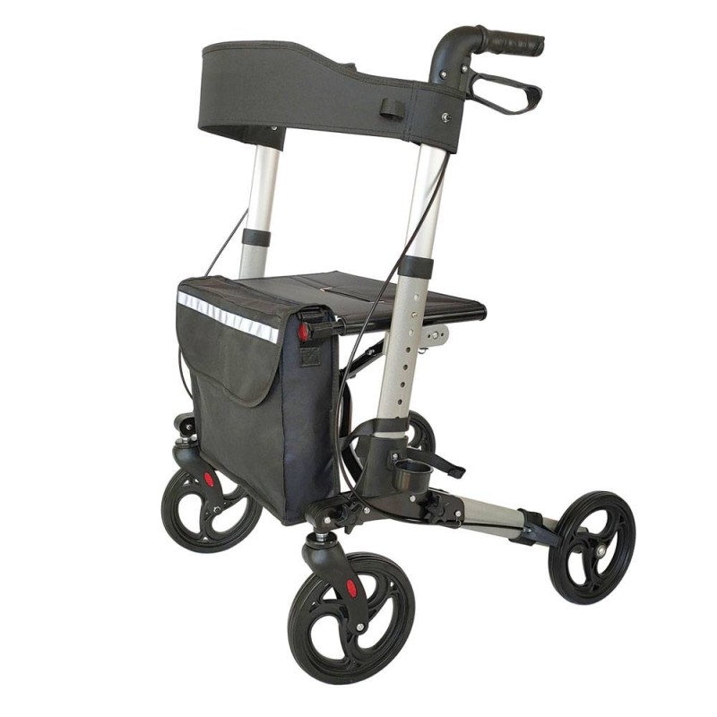 Andador Rollator de aluminio IBILI con 4 ruedas, asiento acolchado, bolsa de almacenamiento y frenos de maneta.