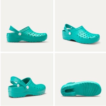 Par de zuecos flotantes Gruyere de EVA con correa abatible y perforaciones para ventilación.