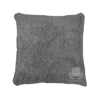 Cojín antiescaras cuadrado gris con relleno de fibra siliconada, ideal para silla de ruedas o sillón.