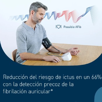 Tensiómetro digital de brazo OMRON M3 Comfort AFib con pantalla y manguito Intelli Wrap.