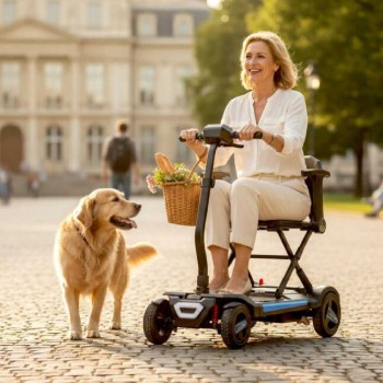 Scooter eléctrico plegable Libercar Zenit de color azul con chasis de magnesio.