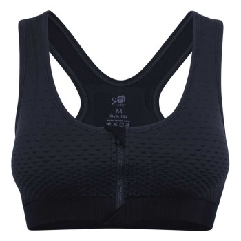 Sujetador deportivo negro para prótesis de mama Active 132 con cierre de cremallera frontal.