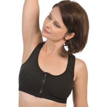 Sujetador deportivo negro para prótesis de mama Active 132 con cierre de cremallera frontal.