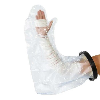 Protector de escayola para brazo completo de adulto con anillo de silicona hermético para ducha.