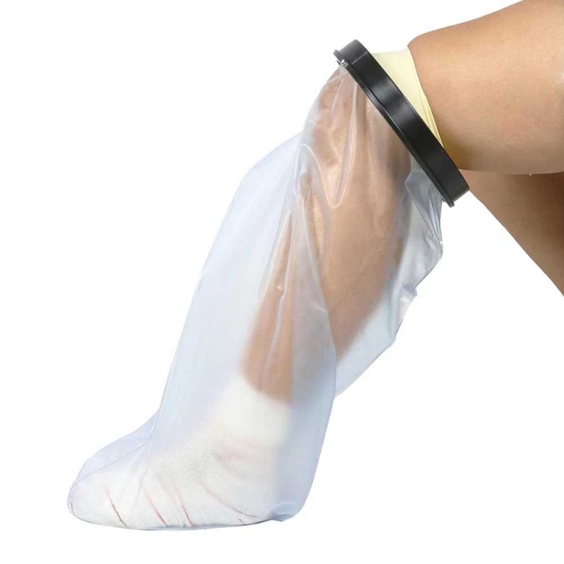 Protector de escayola para media pierna de adulto con anillo de silicona para ducha y baño.