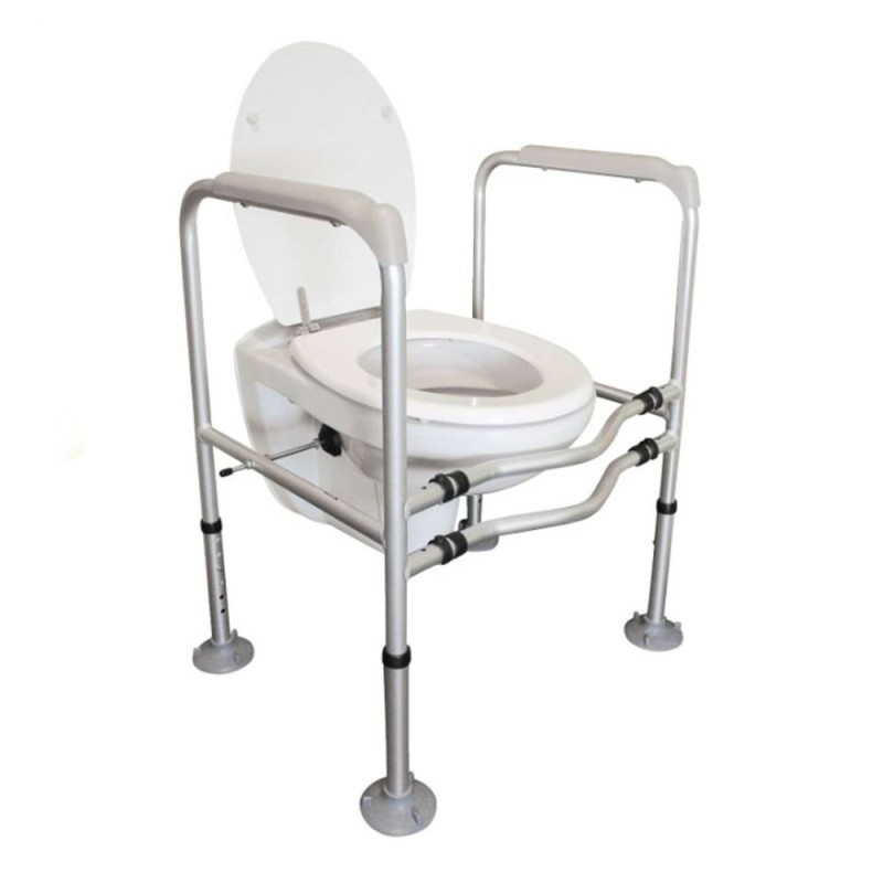 Reposabrazos para inodoro Bermuda con soportes al suelo y ventosas laterales de seguridad.