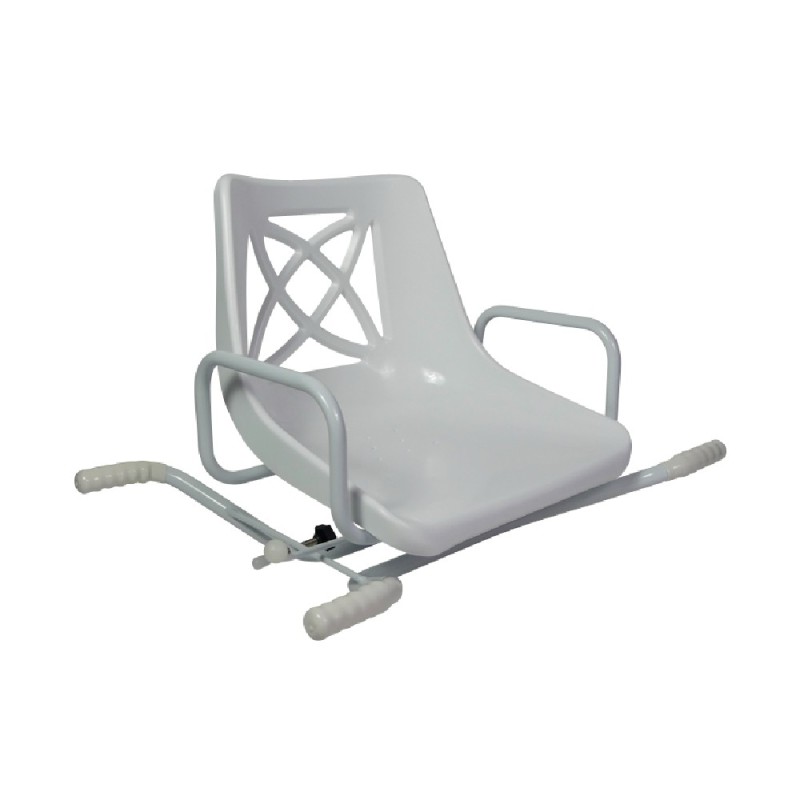 Asiento giratorio Emo para bañera con palanca lateral y reposabrazos integrados.