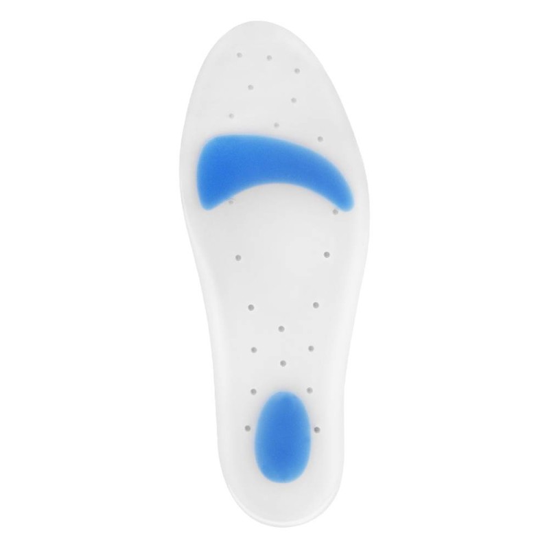 Plantillas de silicona de longitud completa con zonas azules de descarga y apoyo retrocapital marcado.