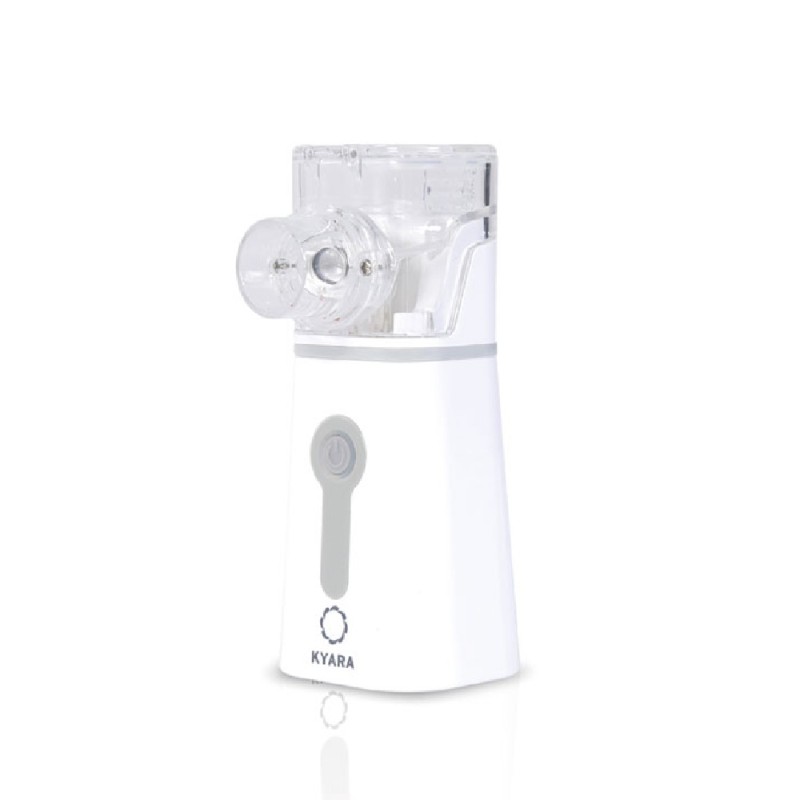 Nebulizador de mano compacto Kyara con tecnología de malla, cuerpo ergonómico blanco