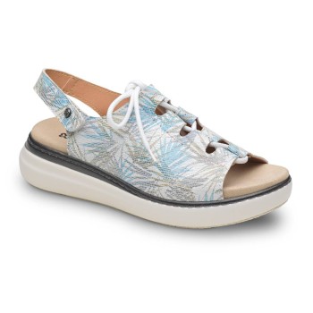 Sandalia femenina de verano con estampado estival, cordones en el empeine