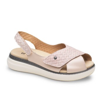 Sandalia de confort para mujer con zona lateral elástica especial para juanetes, cierre de velcro ajustable