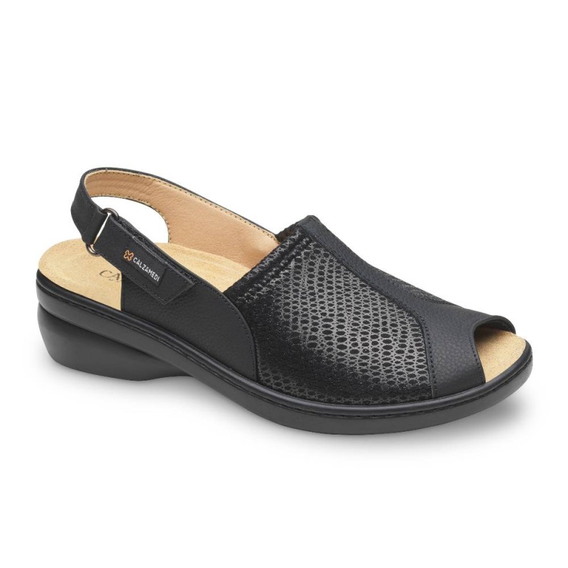 Sandalia de mujer con tejido elástico frontal para juanetes, cierre de velcro ajustable y suela ligera