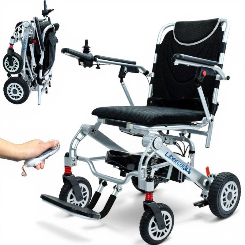 Silla de ruedas eléctrica Libercar Lena plegable de aluminio, con mando a distancia, joystick digital y diseño compacto