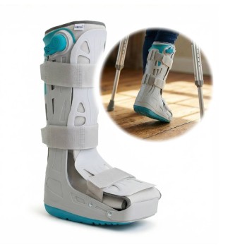 Bota ortopédica tipo Walker larga en color negro con panel frontal extraíble