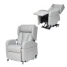 Sillón elevador institucional Proclassic en color gris con sistema de ruedas, reposabrazos desmontables