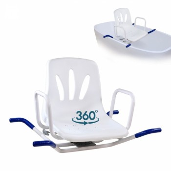 Asiento giratorio para bañera Lago con estructura de acero inoxidable, respaldo de polipropileno blanco