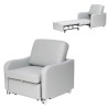 Sillón cama articulado de tapicería gris jaspeada de alta resistencia, con ruedas en la base y mecanismo desplegable