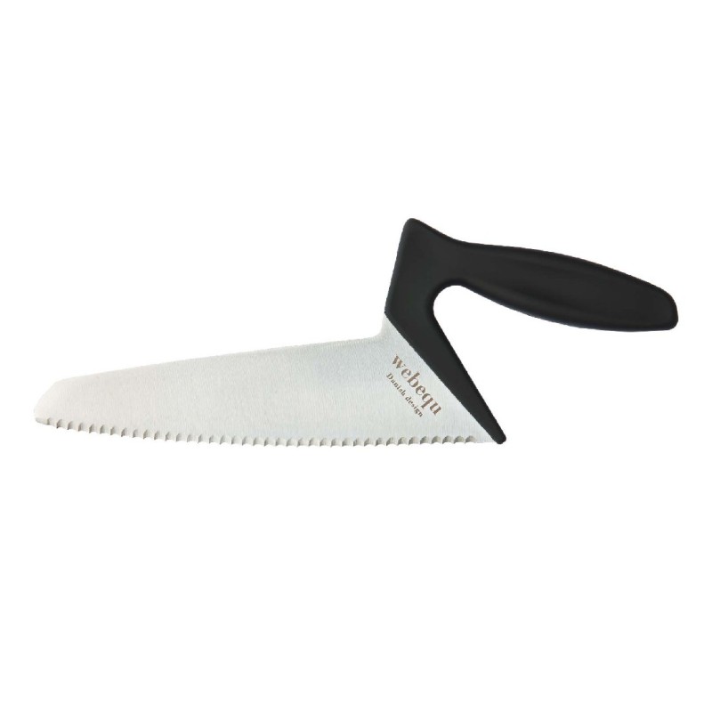 Cuchillo de pan ergonómico WEBEQU con hoja larga de sierra de 22,2 cm y un innovador mango negro