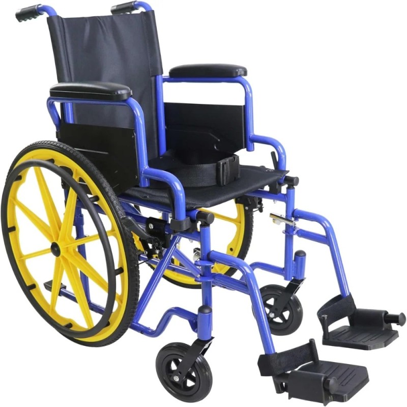 Silla de ruedas infantil autopropulsable de acero con ruedas traseras de 56 cm con dibujo antideslizante