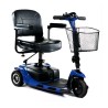 Scooter eléctrico compacto de 3 ruedas Libercar Litium 3R en color azul metalizado con cesta delantera