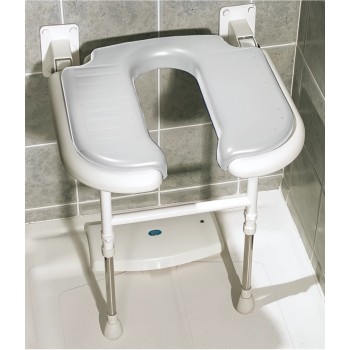 Asiento abatible de ducha en forma de U acolchado de acero inoxidable con patas regulables