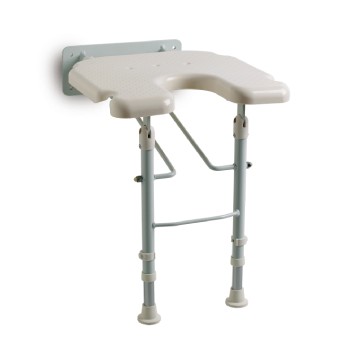 Asiento de ducha abatible en forma de U montado en pared con patas regulables