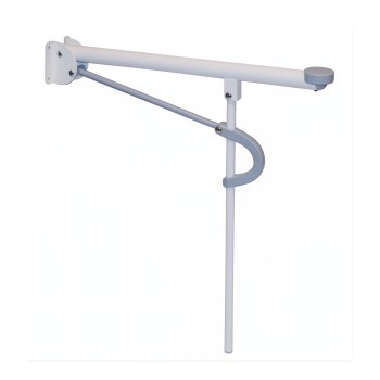 Barra de apoyo para inodoro abatible a pared con pata de descarga al suelo en color blanco