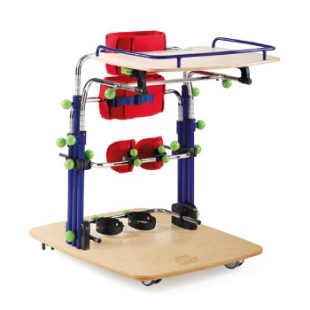 Bipedestador infantil vertical Mini Standy de Ormesa con mesa de madera, soportes acolchados