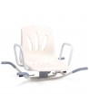 Asiento giratorio para bañera Onda de color blanco con estructura de acero, respaldo y reposabrazos